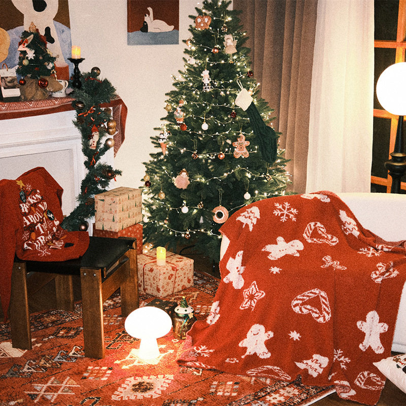 Class a Christmas Half-Velvet Sofa Blanket, Festive Atmosphere Knitted Blanket, Autumn and Winter Plush Nap Blanket