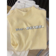 Light Yellow Small Stand-Up Collar Base Shirt for Women, 2025 Spring, Simple Korean Style Versatile Top, Soft and Cozy Inner Kni
