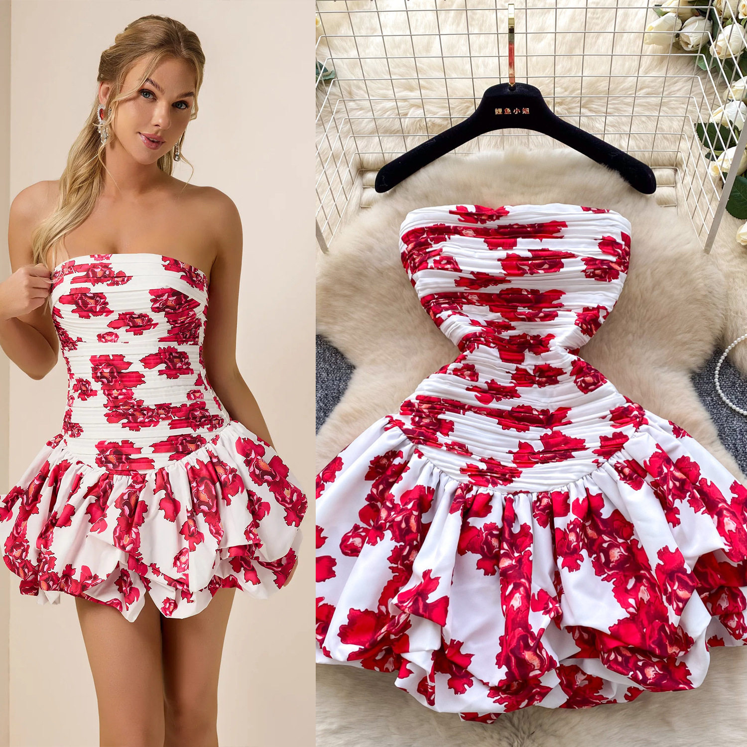 Off Shoulder Ruffle Hem Mini Dress French Vacation Style Pleated Elastic Fabric Unique Design Perfect for Summer