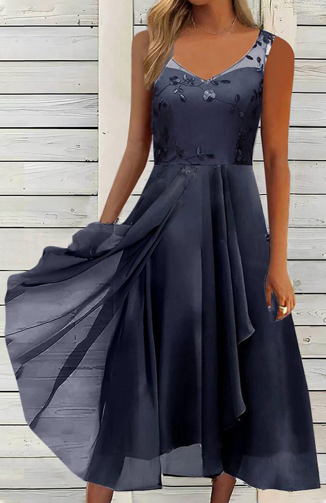 Chiffon and Mesh Sleeveless Dress Elegant Hollow Out Long Gown for Bridesmaids Perfect for Evening Events Wholesale