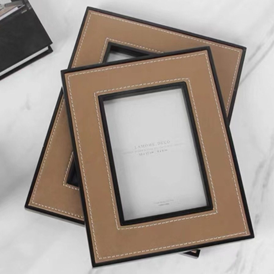 Simple Modern orange high-end leather decorative line photo frame 67-inch bedroom study desktop decoration home decoration