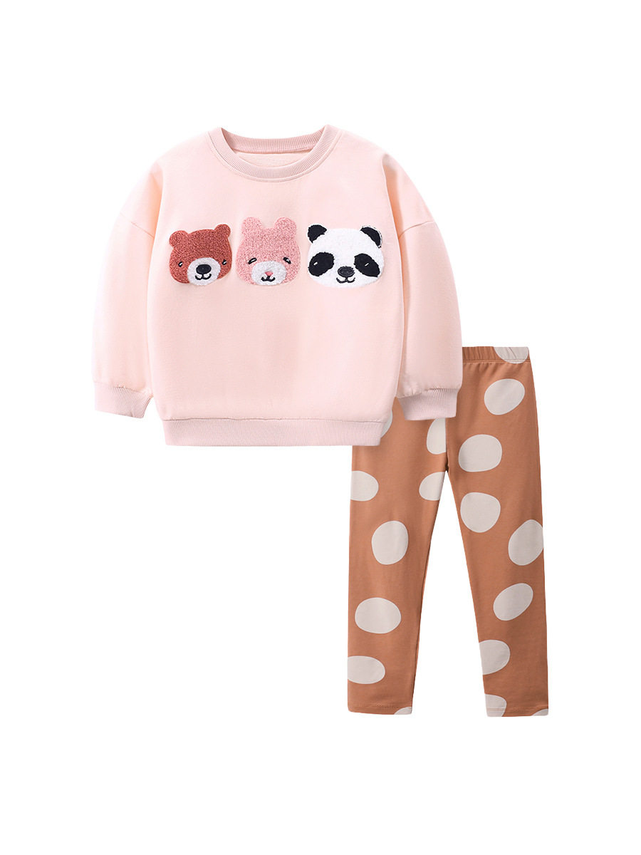 Girls' Winter Fleece-Lined Hoodie Set, Autumn Kids' Cute Pants Outfit