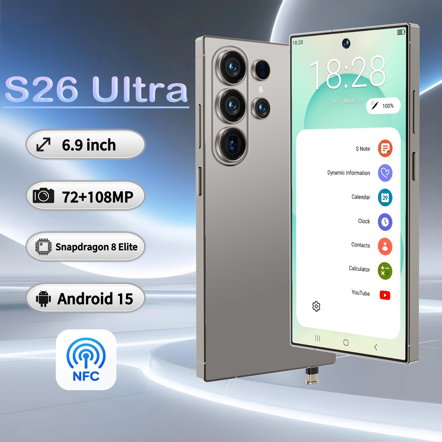 GUGO跨境智能手机S26 Ultra一体机NFC功能安卓手机真4G 6.9寸八核