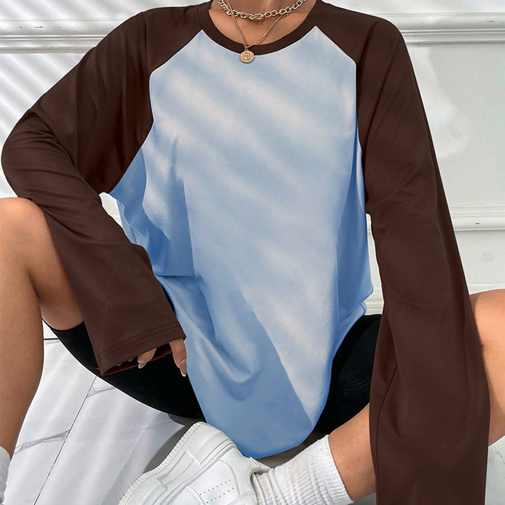 Vintage Color Block Long Sleeve T Shirt Loose Fit American Retro Style Spring Summer Fashion Wholesale Available
