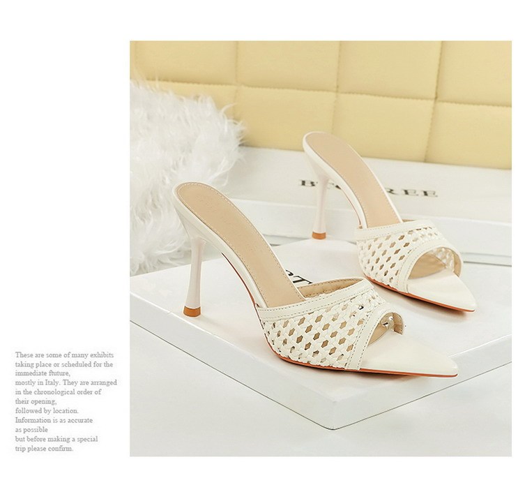 Sandal cao gót nữ mũi nhọn hở ngón quai dệt phối đồ thời trang — Màu bạc, Màu be, màu đen, Màu trắng