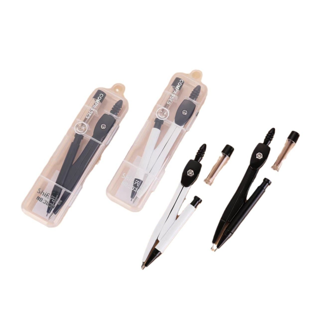 Pioneer 3030 compasses suit primary and secondary school students test drawing with two-piece black and white compasses tools automatic
