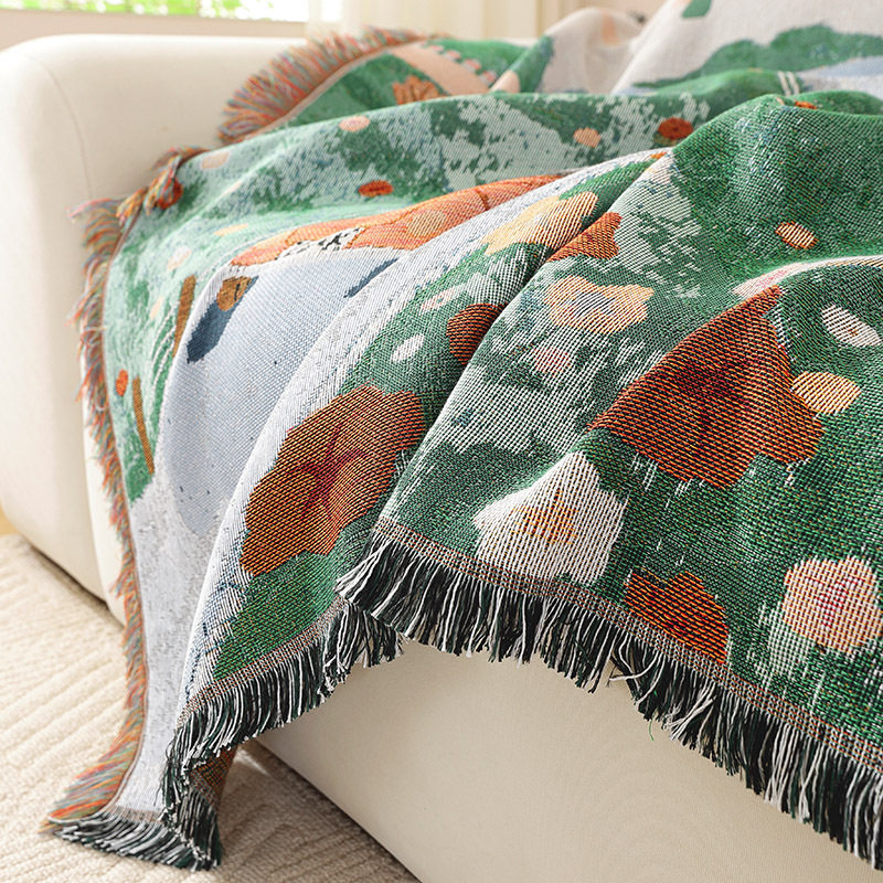 Custom Jacquard Decorative Tapestry Cotton Thread Blanket Sofa Towel Office Nap Cover Blanket High-end Gift Blanket Tapestry Factory