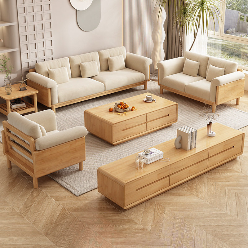 北欧实木布艺沙发组合日式简约小户型原木风转角贵妃客厅家具沙发