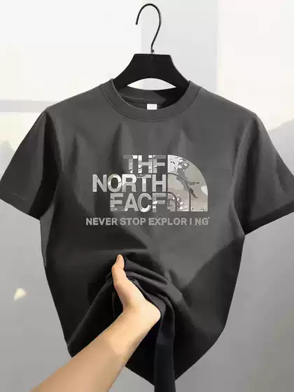 Summer Men's New Style Cool Heavy Cotton Short-Sleeve T-Shirt with Simple Print, Unisex Trendy Brand Loose Top