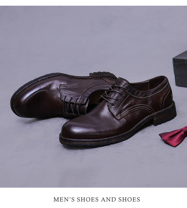 Giày Derby nam da ngựa mũi tròn đế Goodyear cổ điển — màu đen, Màu caramel, Màu cà phê