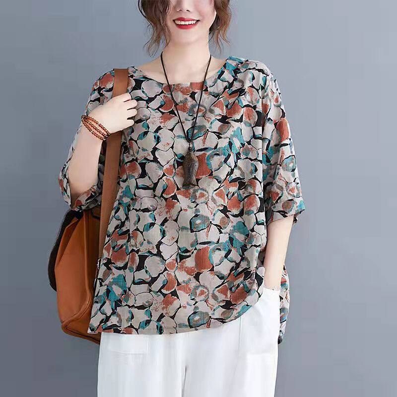 Cotton Linen Womens Casual Short Sleeve T Shirt Loose Fit Summer Style Flattering for Plus Sizes Wholesale Available