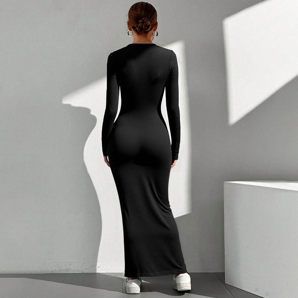 Elegant Black V Neck Maxi Dress Chic Design Spring Summer Style Perfect for Parties Wholesale Available