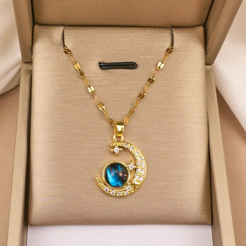 Star, Moon, Starry Sky, Light Luxury, Gorgeous Full Diamond Necklace, Women's Versatile Clavicle Chain Jewelry Wholesale