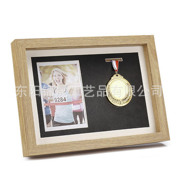 Marathon MDF Wooden Medal Display Frame Storage Box Badge Table Hanging Wall Stereo Photo Frame