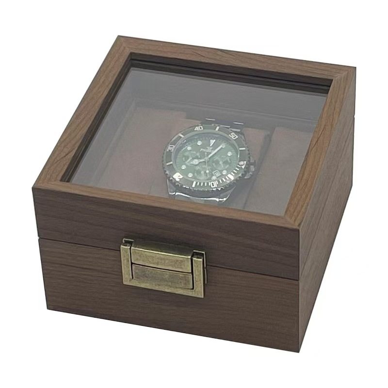 Vintage Wooden Black Walnut Watch Storage Box Wristwatch Jewelry Shop Display Box with Lock Buckle Dust-proof Counter Same Style