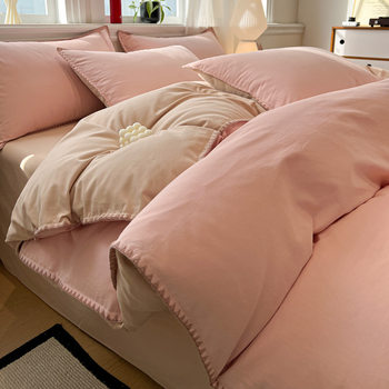 Four Seasons 100% Cotton Brushed Four-Piece Set Pure Cotton Bedding Quilt Cover Bed Sheet Student Dormitory Three-Piece Set Cross-Border Export