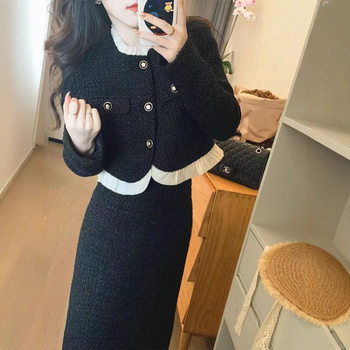 Small Fragrant Style Suit Skirt for Women in Autumn and Winter French Style High-End Rich Daughter-In-Law Elegant Lady Skirt Two-Piece Set