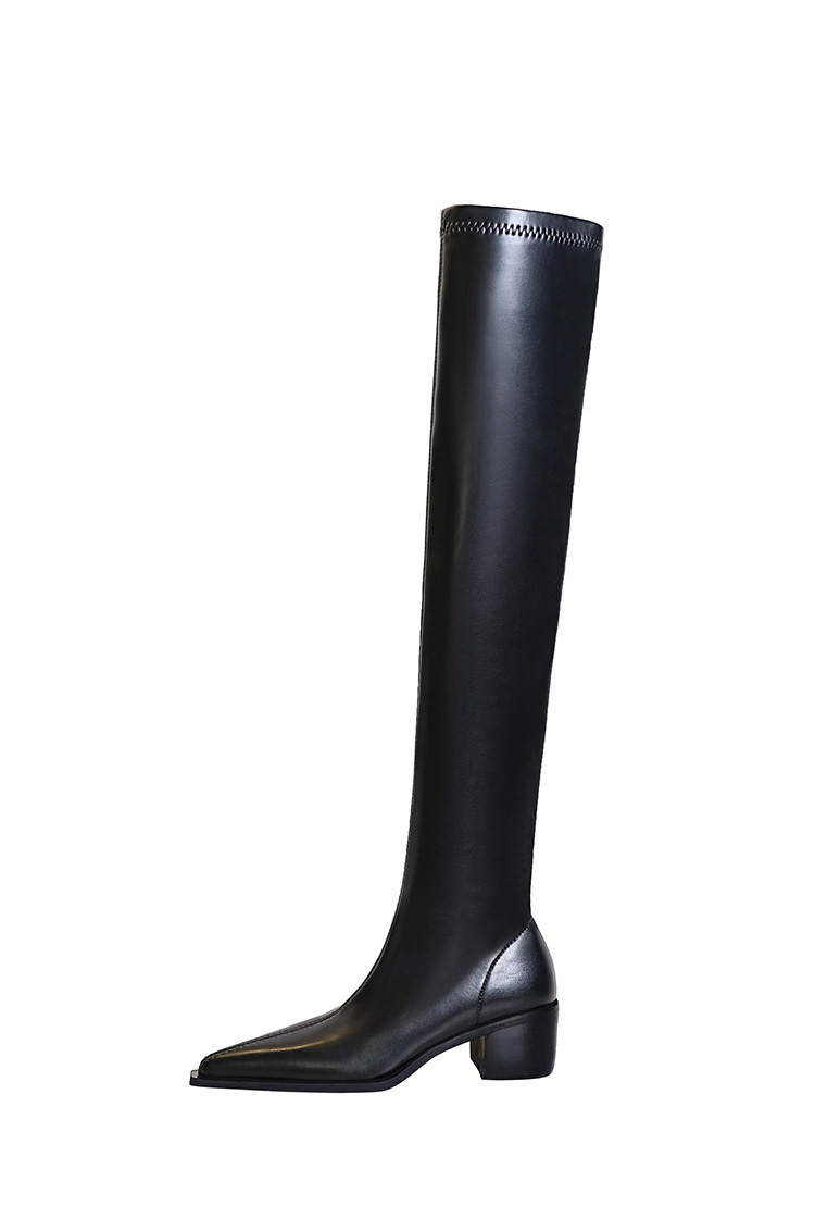Boot nữ cổ cao quá gối gót vuông mũi nhọn phong cách thanh lịch — Màu cà phê, Màu đen, Màu Kaki