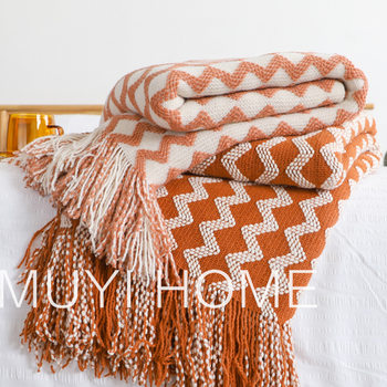 Nordic Orange Knitted Tassel Blanket for Homestay Sofa, Bed End Blanket, Bed End Towel, Throw Blanket, and Towel Blanket C&