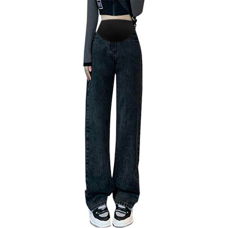 9513 Maternity Wide Leg Jeans Loose Autumn Outerwear Slim Drape Straight-Leg Floor-Mopping Pants High Waist Belly Support Trousers
