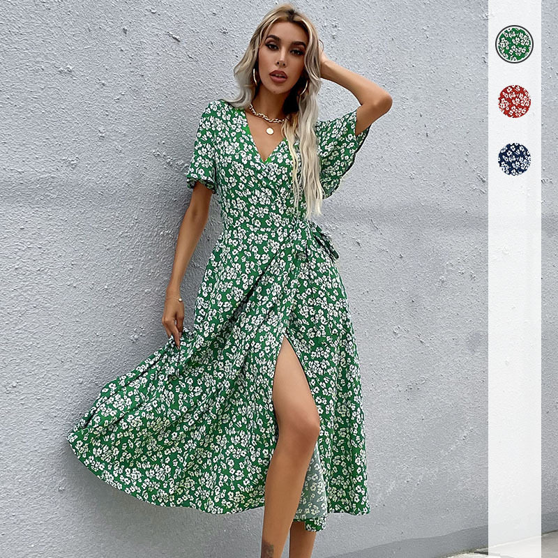 Floral Print Midi Dress Slim Fit French Country Style Spring Summer Wholesale Available custom packaging