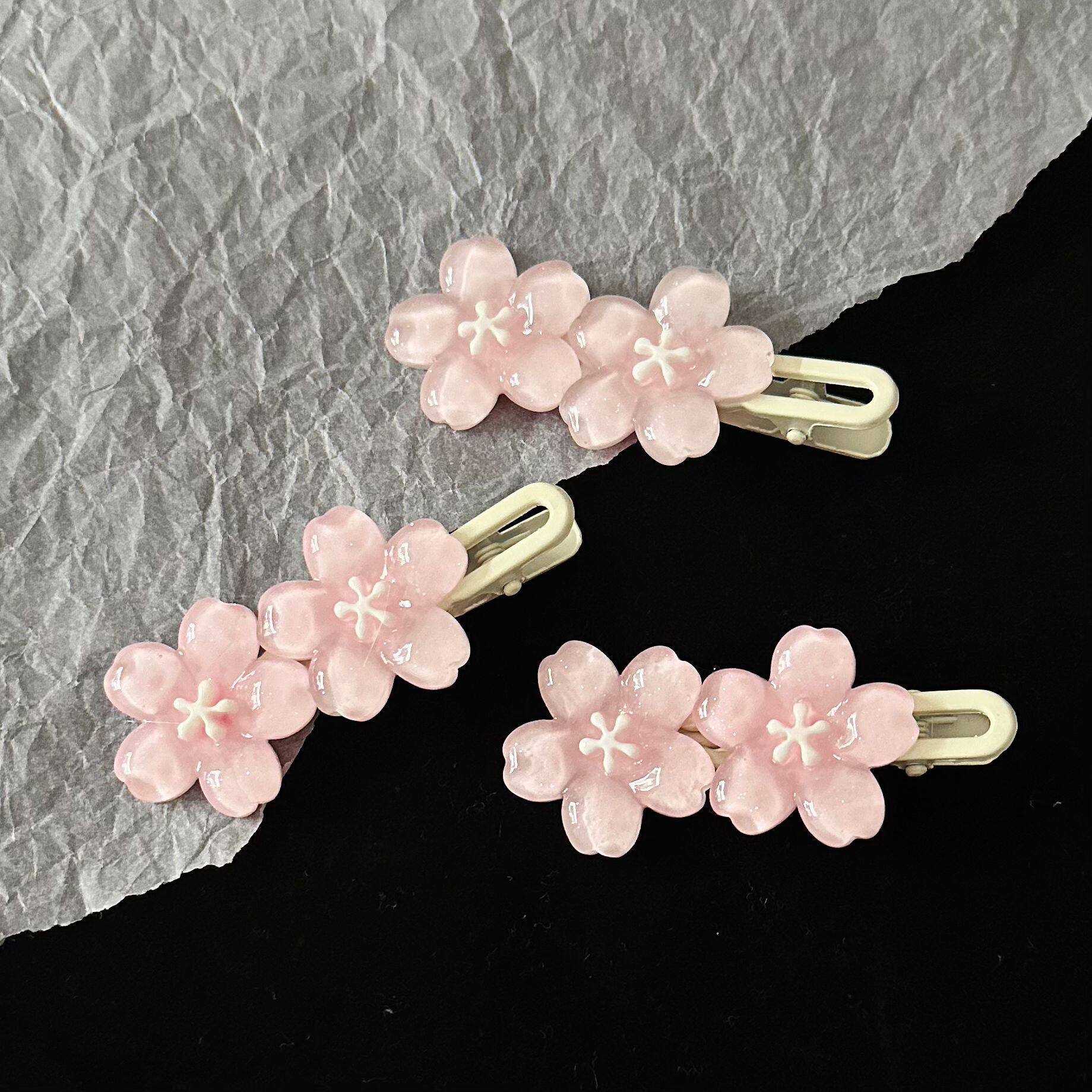 Romantic pink cherry blossom hair clip, high look, sweet and...