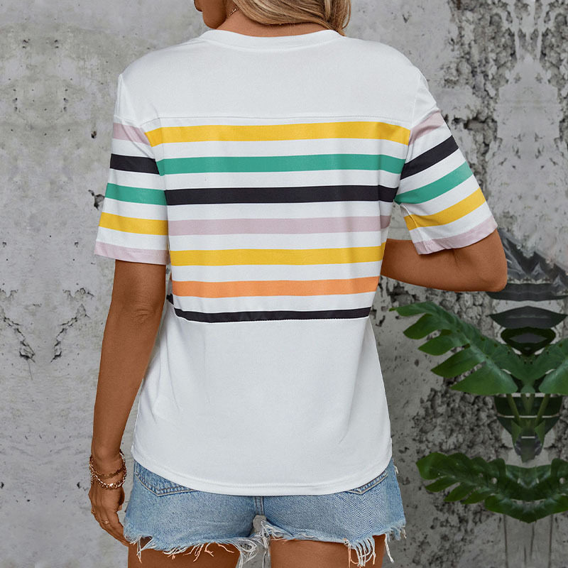 Colorful Striped Short Sleeve T Shirt for Women Summer Style Casual Fit Comfortable Fabric Wholesale Available