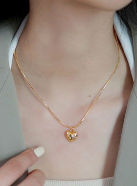 原创新款欧美轻奢爱心耳环项链时尚精致小众气质复古百搭锁骨链