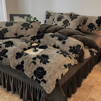 High-End Class a Maternal and Infant Grade Milk Velvet Four-Piece Set Thickeneded Warm Rabbit Plush Three-Piece Set Coral Velvet Bedding 1