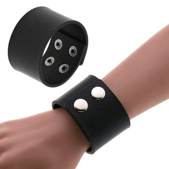 Personalized Simple Non-Mainstream Stainless Steel Snap Wide Bracelet Punk Goth Creative Pu Leather Bracelet Bracelet