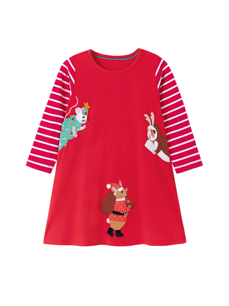 [Style] Kids' Dress, Cartoon Autumn Girls' Dress, Striped Long-sleeve Kids' Skirt