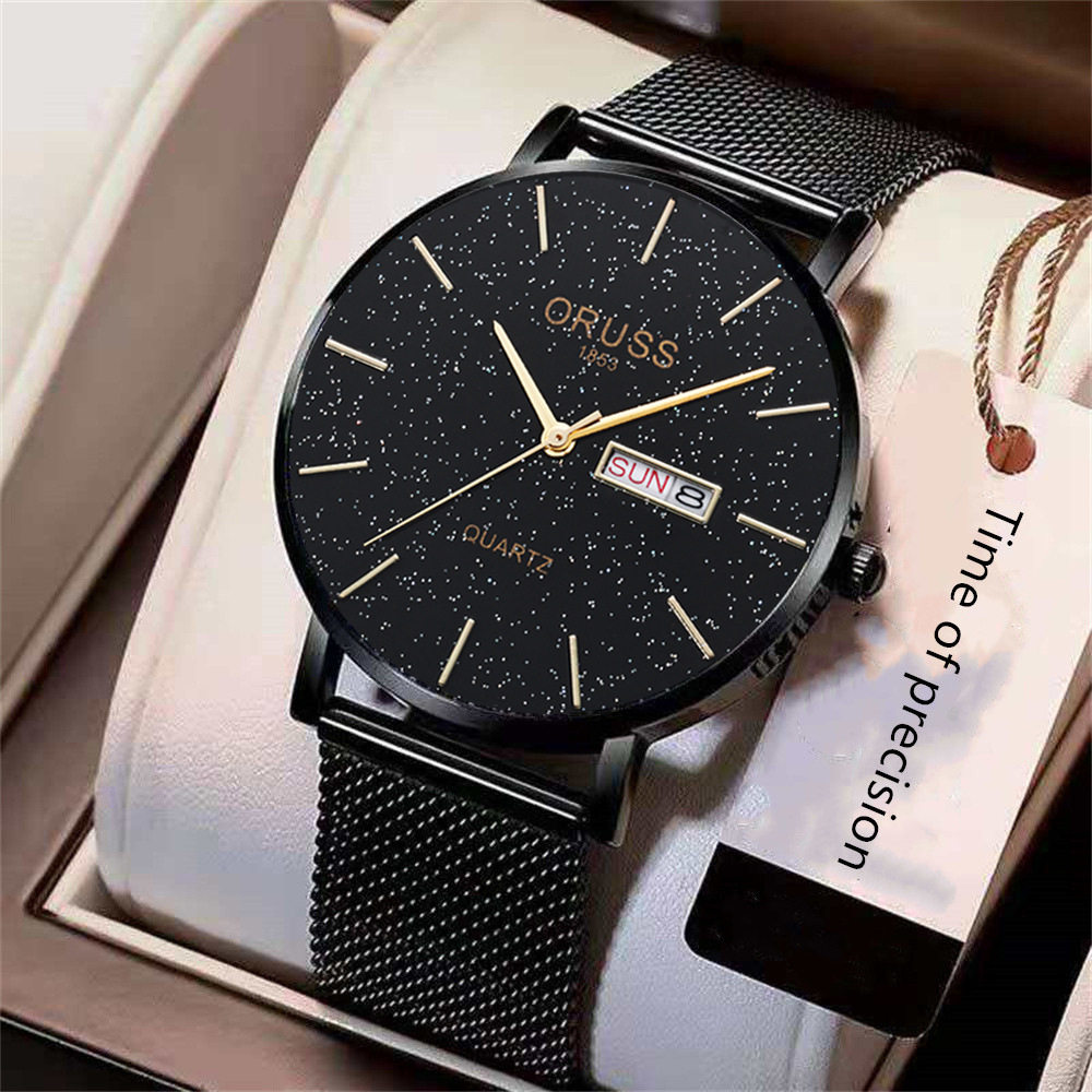 TikTok Explosive Simple Atmospheric Men's Watch Star Surface Mesh Belt Trendy Waterproof genuine goods Straight Hair Steel Band Watch