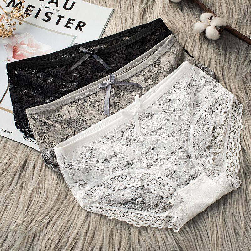 Panties Women Lace Sexy Women Low Waist Transparent Mesh Black White Breathable Triangle Underpants Summer 017