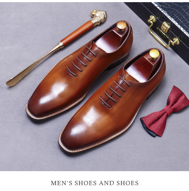 Giày Oxford nam da bò thật buộc dây kiểu Anh công sở — Màu đen, Màu cà phê