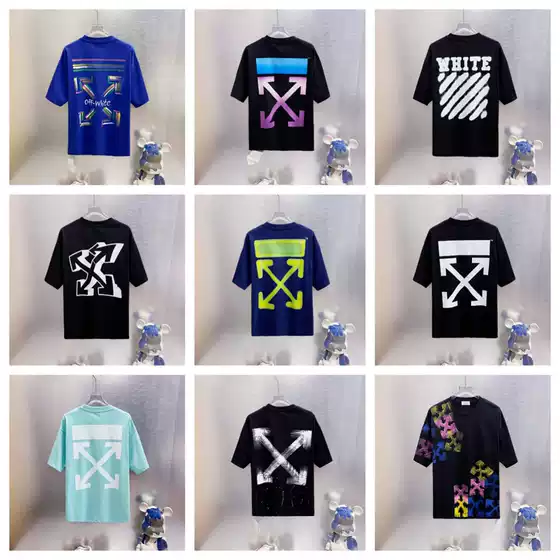 2026 Spring/Summer New Ow Ink Splash Graffiti Arrow Pattern Round Neck Pullover Short Sleeve Unisex One Piece Wholesale