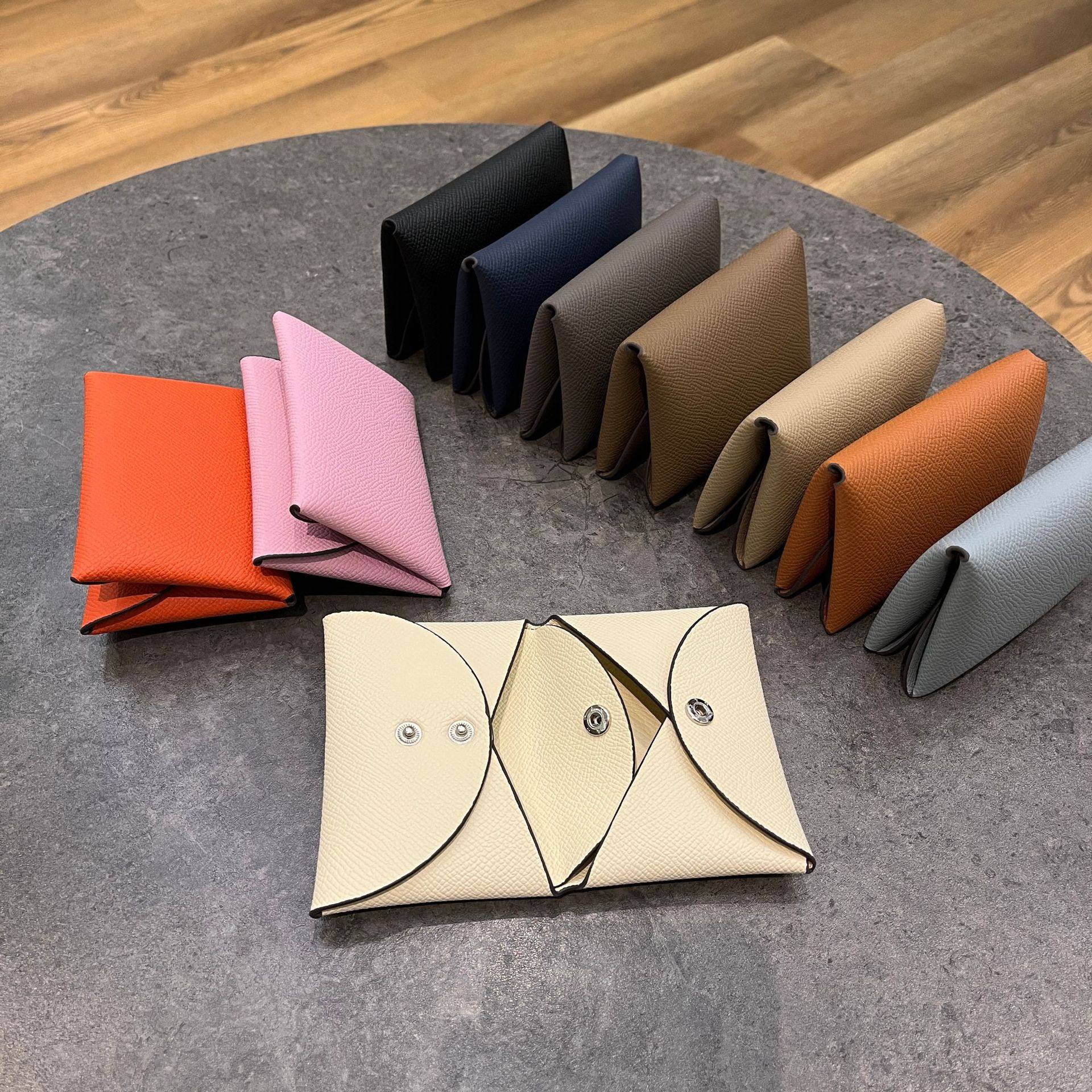 Genuine Leather Palm Print Card Holder Coin Purse Large Capacity Half-Fold Document Storage Bag Portable Multi-Card Slot Card Holder Bag for Going Out