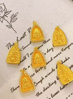 新款古法沙金镶钻黄财神吊坠项链国潮风项链锁骨链金店同款颈链