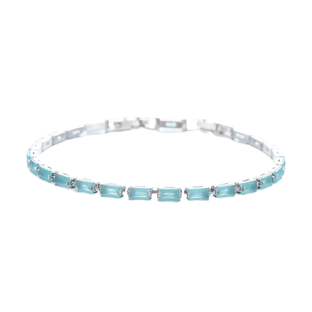 Light Luxury Blue Square Bracelet Necklace Finished Chain Handmade Jewelry Crystal Zircon Claw Chain One-Piece Wholesale Light Luxury Style
