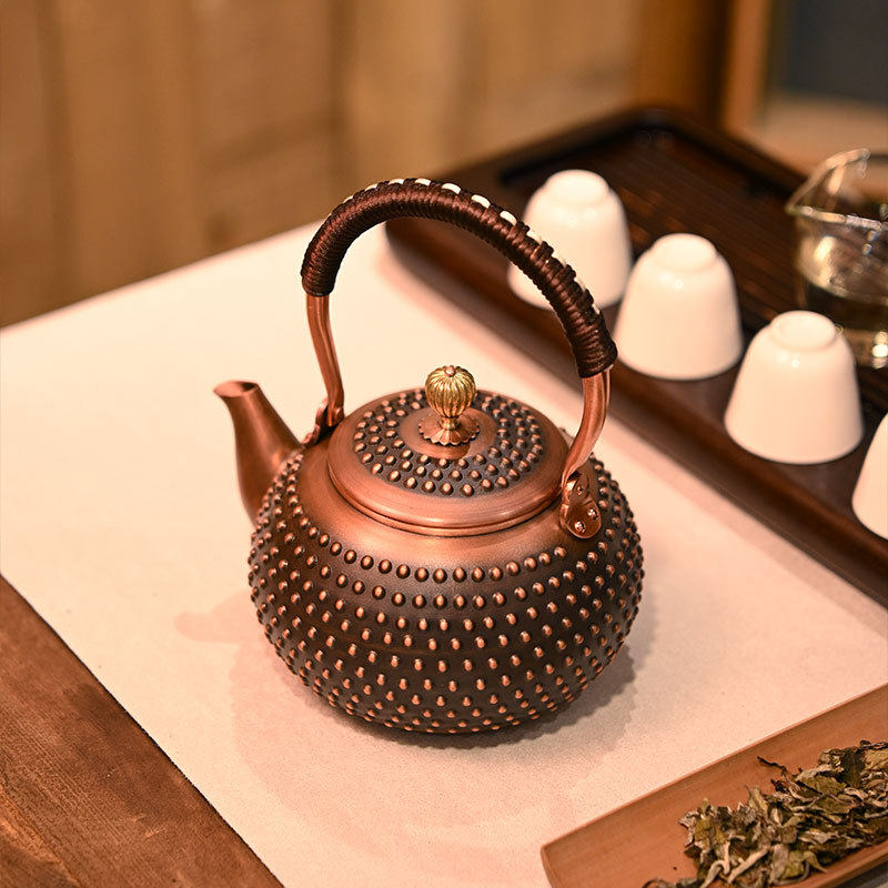 Pure Copper Kettle for Boiling Water, Handmade Copper Teapot, Pure Copper Tea Brewing Pot, Household Health-Preserving Kettle, Electric Ceramic Stove Tea Set