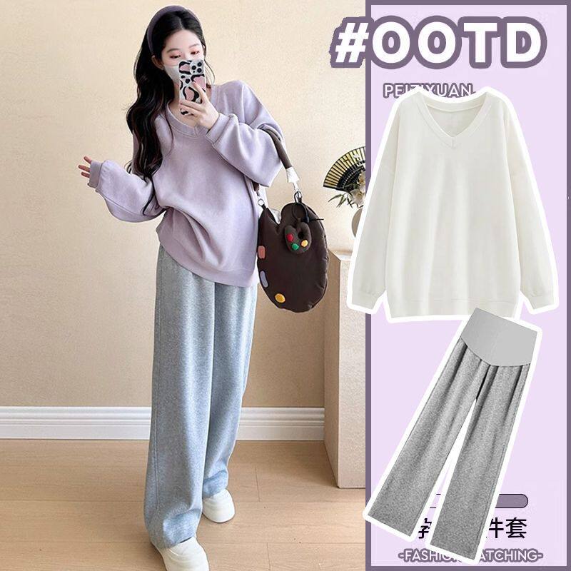 Maternity Wear Autum 2025 New Suit Fashionable and Age-Reducing Casual Sweatshirt Pregnancy Large Size Pants Two-Piece Set