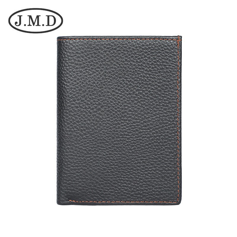Ví nam da bò thật dạng gập ngắn chống nước có chống trộm RFID — Màu đen
