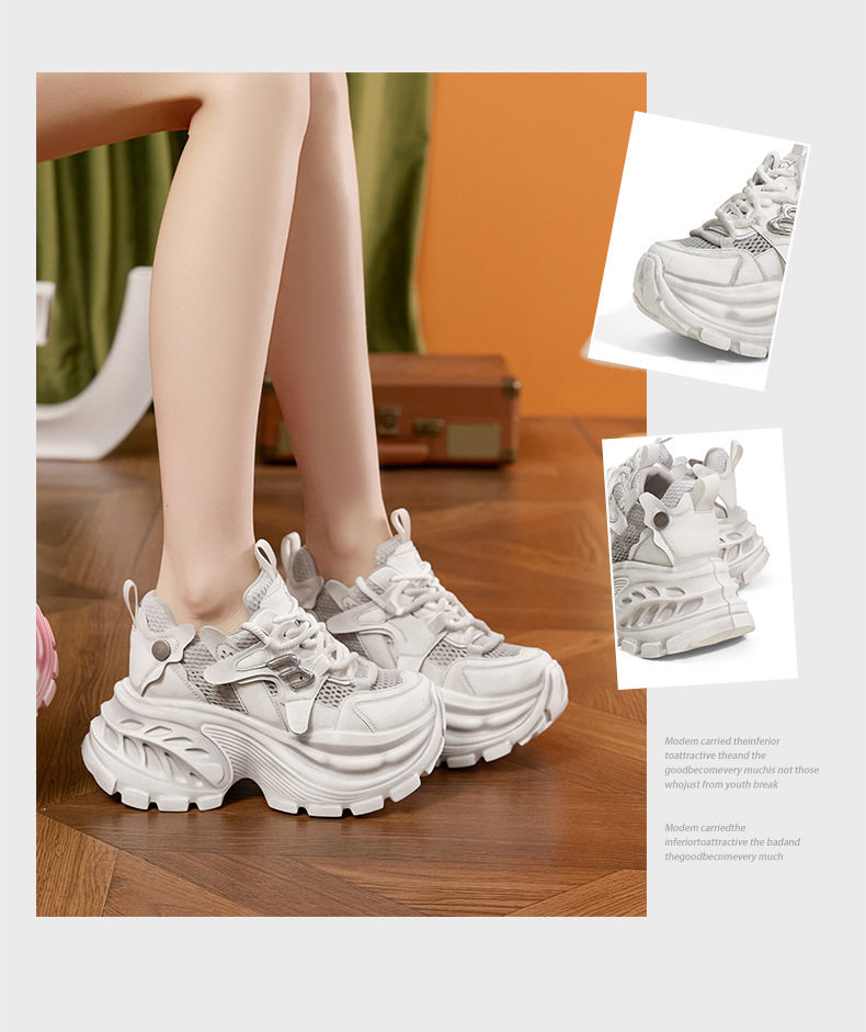 Giày sandal nữ cao gót mũi tròn quai ngang đế dày thoáng khí — Xám lưới đơn, Vàng lưới đơn, Hồng lưới đơn chi tiết 3