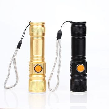 LED aluminum alloy small flashlight USB smart rechargeable mini zoom strong light portable household outdoor flashlight