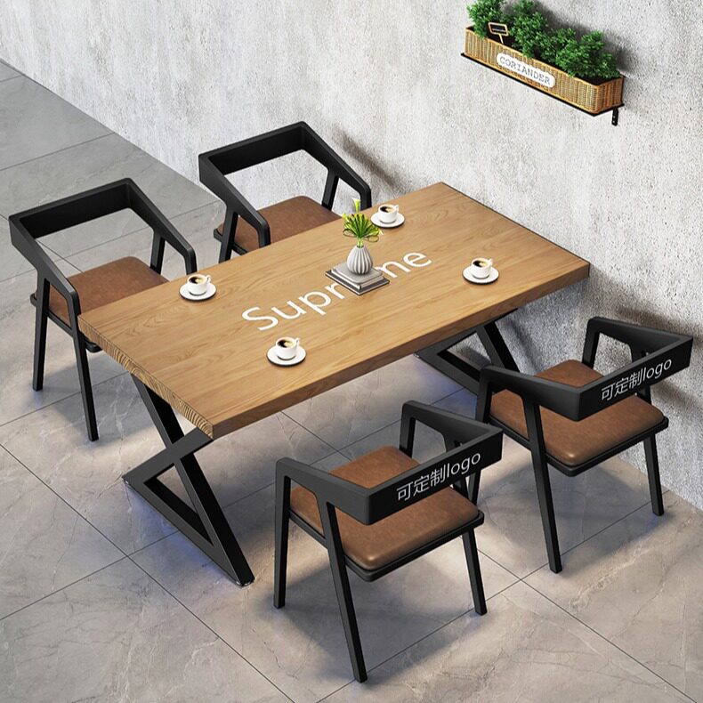 工业风实木餐桌简约咖啡厅奶茶店桌椅组合酒吧办公室会议桌长条桌