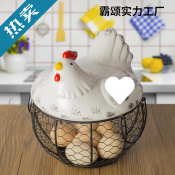 Ceramic Egg Basket, Fruit Basket, Miscellaneous Blue Ceramic Kitchen Storage Rack, Creative Storage Iron Basket, Wrought Iron Storage Basket