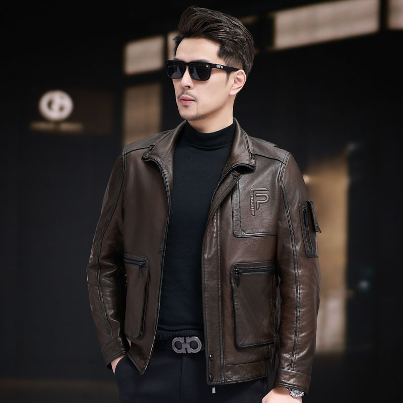 &Aacute;o Kho&aacute;c Da Cừu Nam Kiểu D&aacute;ng Biker Slimfit Thời Trang M&agrave;u Đen, N&acirc;u