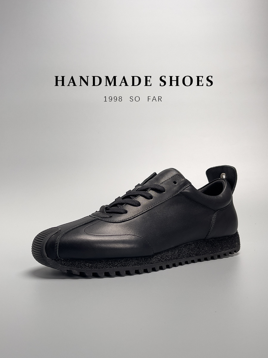Giày sneaker nam da bò màu đen đơn giản, kiểu dáng thể thao thanh lịch — Màu đen [so sánh giày trên 1000]