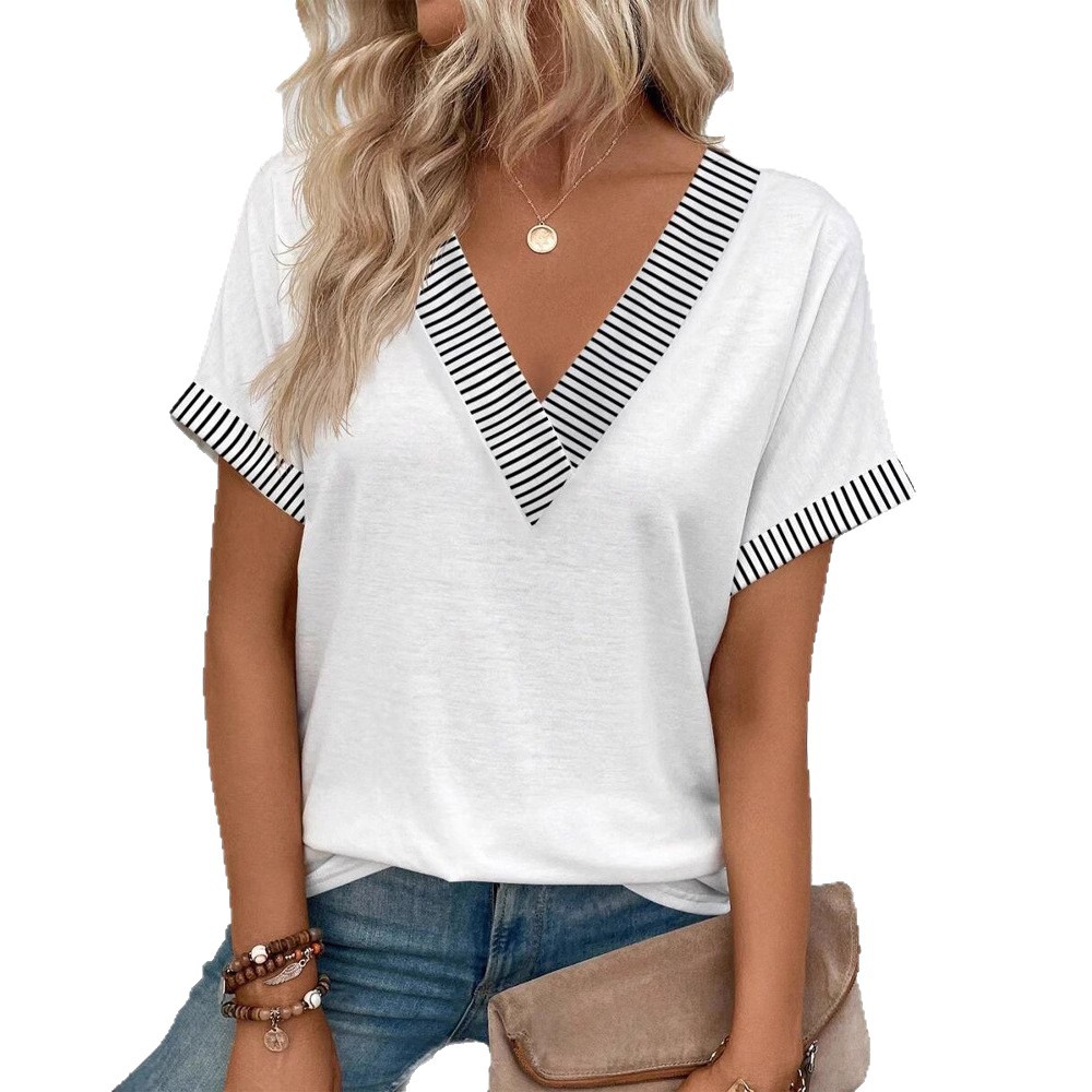 V Neck Short Sleeve Top Solid Color Versatile Style Summer Fashion Wholesale Available bulk order