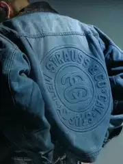 Cross-Border High-Quality Stu X Lev Collaboration Anniversary Embossed Denim Jacket Vintage American-Style Thickened Workwear Jacket