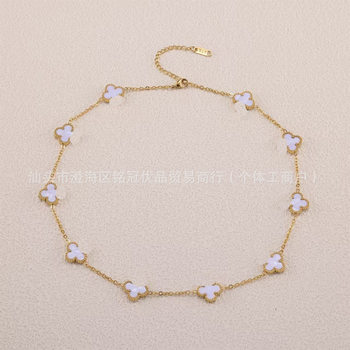 Cross-Border 13mm Four-Leaf Clover Ten-Flower Necklace Furnace 18K Gold Clavicle Chain Accessible Luxury Fashion Non-Fading Titanium Steel Necklace